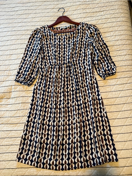 Boden Dresses & Skirts - Boden Navy & Brown Geometric Mini Dress 3/4 Sleeve - size 6L